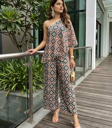 Forest green geometric one-shoulder co-ord set