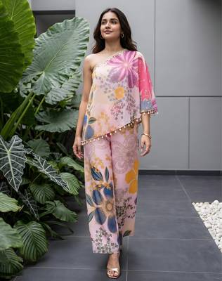 Vintage pink floral one-shoulder co-ord set 1