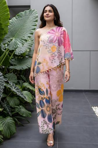 Vintage pink floral one-shoulder co-ord set