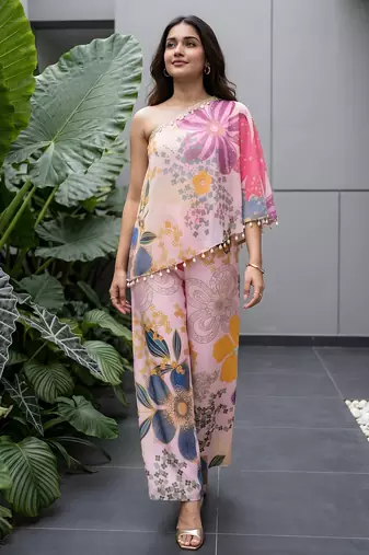 Vintage pink floral one-shoulder co-ord set