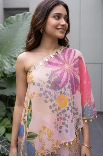 Vintage pink floral one-shoulder co-ord set
