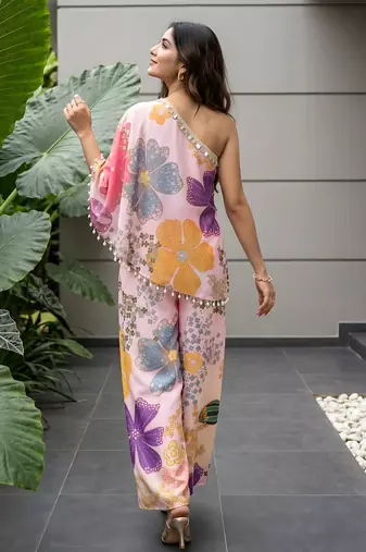 Vintage pink floral one-shoulder co-ord set