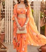 Orange lotus crop-top and draped skirt co-ord set
