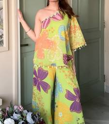 Parrot green floral one-shoulder co-ord set