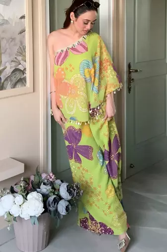 Parrot green floral one-shoulder co-ord set