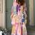 Pink floral printed crop top sharara kaftan set