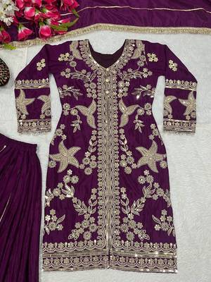 Wine Color Sequence Embroidery Work Silk Blend Salwar Suit 4