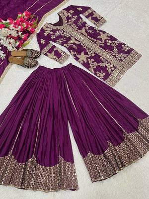 Wine Color Sequence Embroidery Work Silk Blend Salwar Suit 5
