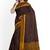 Coffee brown checked cotton blend saree with mustard border