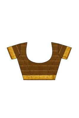 Coffee brown checked cotton blend saree with mustard border 5