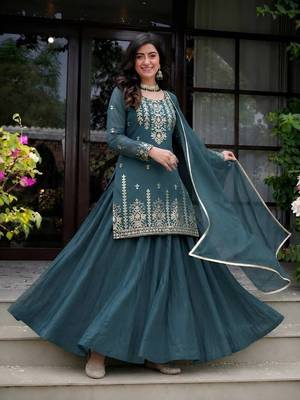 Teal sequin Embroidery Work Cotton Salwar Suit 1