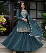 Teal sequin Embroidery Work Cotton Salwar Suit