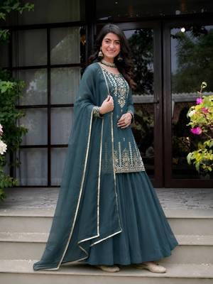 Teal sequin Embroidery Work Cotton Salwar Suit 2