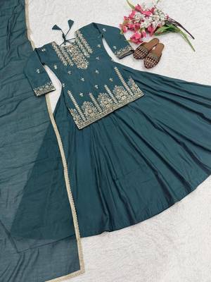 Teal sequin Embroidery Work Cotton Salwar Suit 4