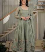 mehendi embroidered crunchy silk full stitched anarkali suit