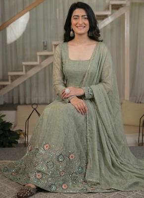 mehendi embroidered crunchy silk full stitched anarkali suit 3