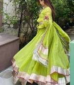 Green Tabby Organza Silk Blend Anarkali Lehenga Set with Mirror Hand Work