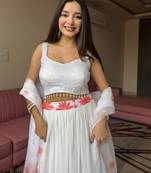 White Soft Georgette Floral Print Lehenga Choli with Sequin & Kodi Work