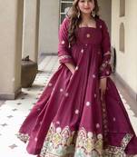 maroon embroidered crepe silk full stitched anarkali suit
