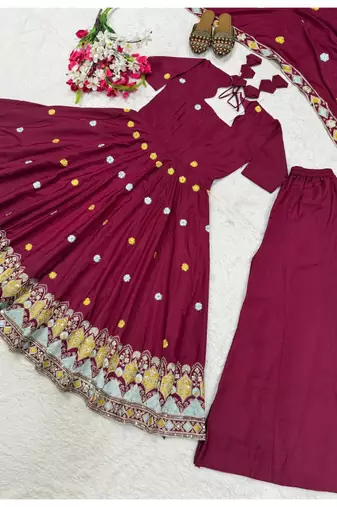 maroon embroidered crepe silk full stitched anarkali suit