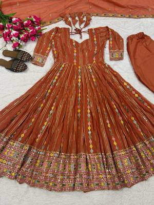 Orange Color Sequence And Embroidery Work  Faux Georgette Salwar Suit 3