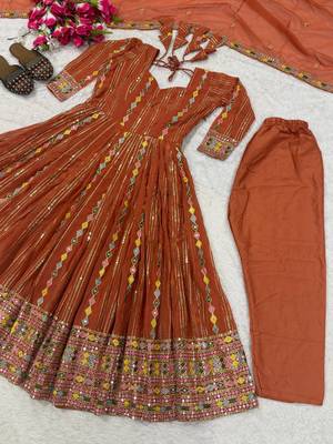 Orange Color Sequence And Embroidery Work  Faux Georgette Salwar Suit 5