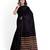 Black striped cotton blend blend saree with green magenta pallu