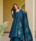 Teal Color embroidery work Silk Blend Salwar Suit