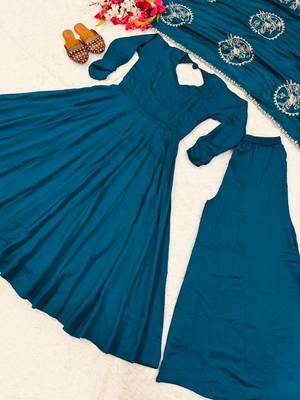 Teal Color embroidery work Silk Blend Salwar Suit 5