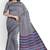 Grey striped cotton blend saree with blue pink pallu