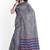 Grey striped cotton blend saree with blue pink pallu