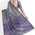 Grey striped cotton blend saree with blue pink pallu