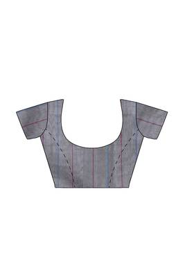 Grey striped cotton blend saree with blue pink pallu 5