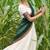 Festive Off-White Cotton Lehenga Choli Set with Dark Green Zari Border Dupatta
