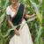 Festive Off-White Cotton Lehenga Choli Set with Dark Green Zari Border Dupatta