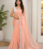 Peach Color Silver Lace border Oraganza Silk Saree