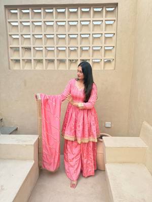Pink Color Embroidery Sequence Work Silk Blend Salwar Suit 2