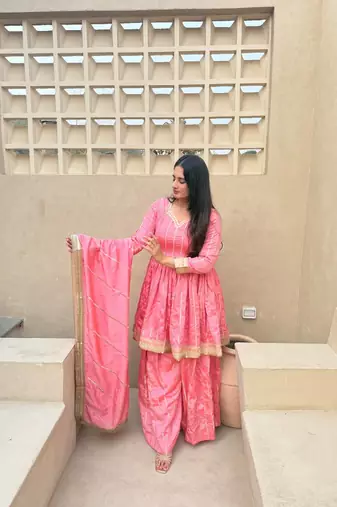 Pink Color Embroidery Sequence Work Silk Blend Salwar Suit
