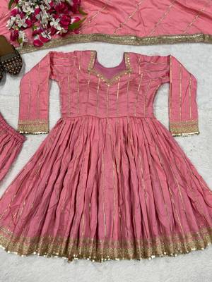 Pink Color Embroidery Sequence Work Silk Blend Salwar Suit 4
