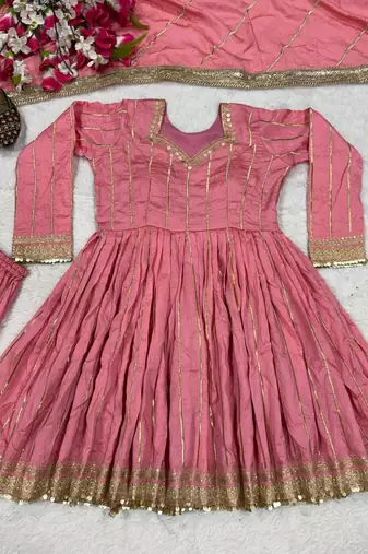 Pink Color Embroidery Sequence Work Silk Blend Salwar Suit