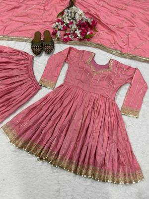 Pink Color Embroidery Sequence Work Silk Blend Salwar Suit 5
