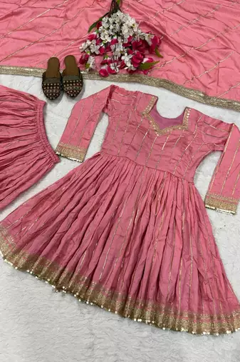 Pink Color Embroidery Sequence Work Silk Blend Salwar Suit