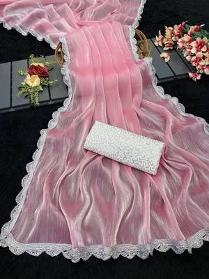 Pink Color Silver Lace border Oraganza Silk Saree 2