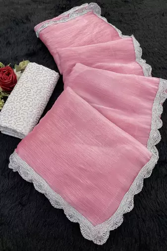 Pink Color Silver Lace border Oraganza Silk Saree