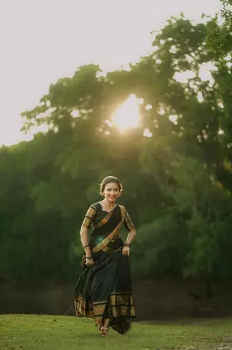 Women’s Black Saree with Golden Woven Border and Matching Blouse Piece