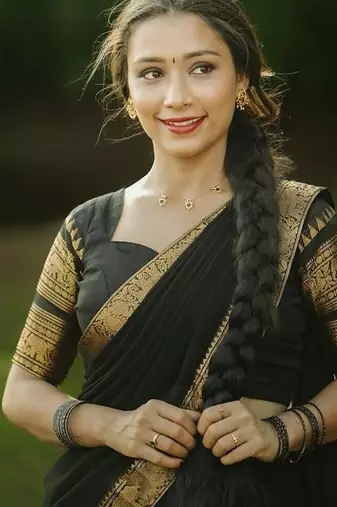 Women’s Black Saree with Golden Woven Border and Matching Blouse Piece