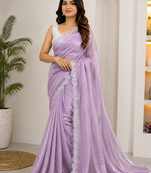 Lavender Color Silver Lace border Oraganza Silk Saree
