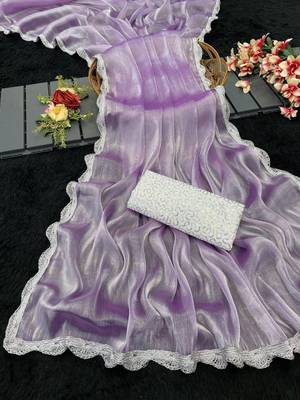 Lavender Color Silver Lace border Oraganza Silk Saree 2