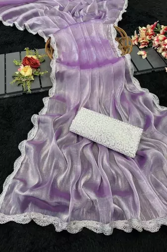 Lavender Color Silver Lace border Oraganza Silk Saree