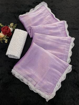 Lavender Color Silver Lace border Oraganza Silk Saree 3